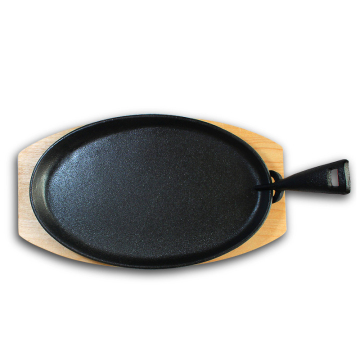 New Arrival: Cast Iron Steak Roasting Pan with Non-Stick Surface and Wooden Base - Perfect Serving Dish