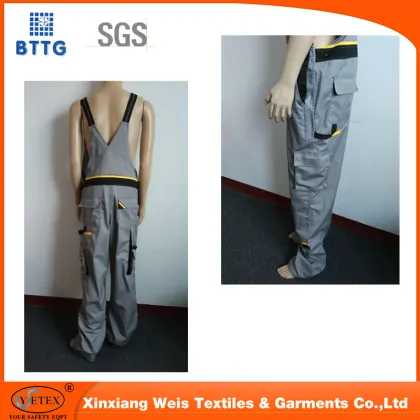 YSETEX cotton overalls cargo grey bib pants dungarees industrial safety workwear