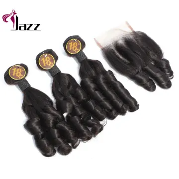Natural Color Hair Weave Sets 100% Human Fumi Curl 3 Bundles With 4 X 4 Closure Remy Hair Extensions With Baseball Cap