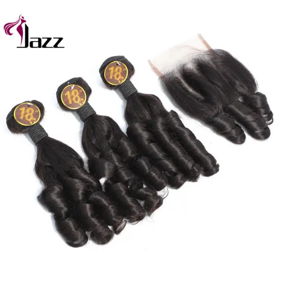 Natural Color Hair Weave Sets 100% Human Fumi Curl 3 Bundles With 4 X 4 Closure Remy Hair Extensions With Baseball Cap