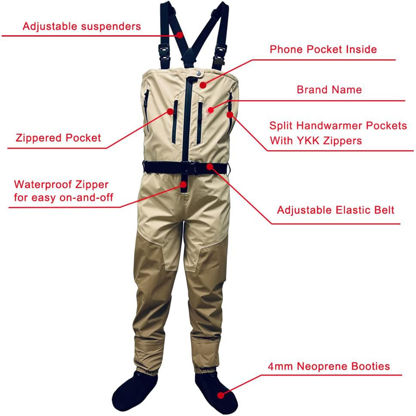 4 Layers Zip Front Breathable Chest Fishing Waders Jpg