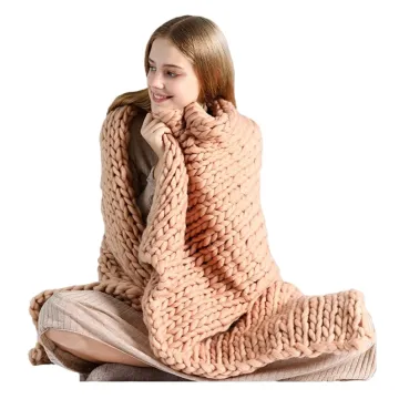 Chunky Hand Knitted Throw Modern Large Soft Sofa Bed Blanket - Coarse Knitted Wool Blanket Knitted Blanket Bedspread Throw