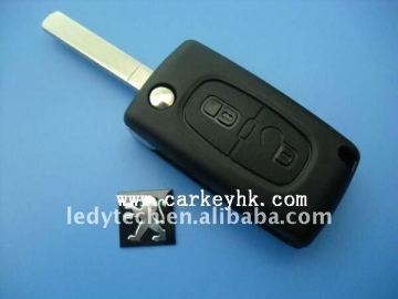 Hot sell Peugeot flip auto remote key 2 buttons without groove blade 307(407,206)