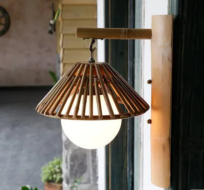 Pastoralism holiday village glass shade natural bamboo wall scone
