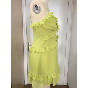 Vestido acampanado sin mangas verde limón para mujer