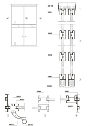Aluminium partition door Profiles
