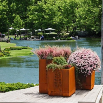 Vaso di fiori in acciaio corten esterno distintivo