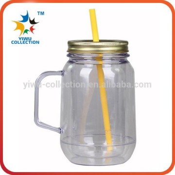 Eco friendly double wall plastic drinking straw cups with lids