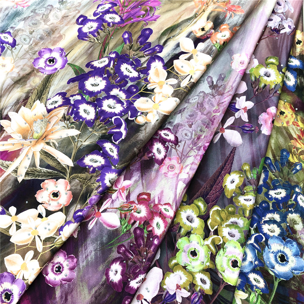 Rayon Satin Digital Print With Stone