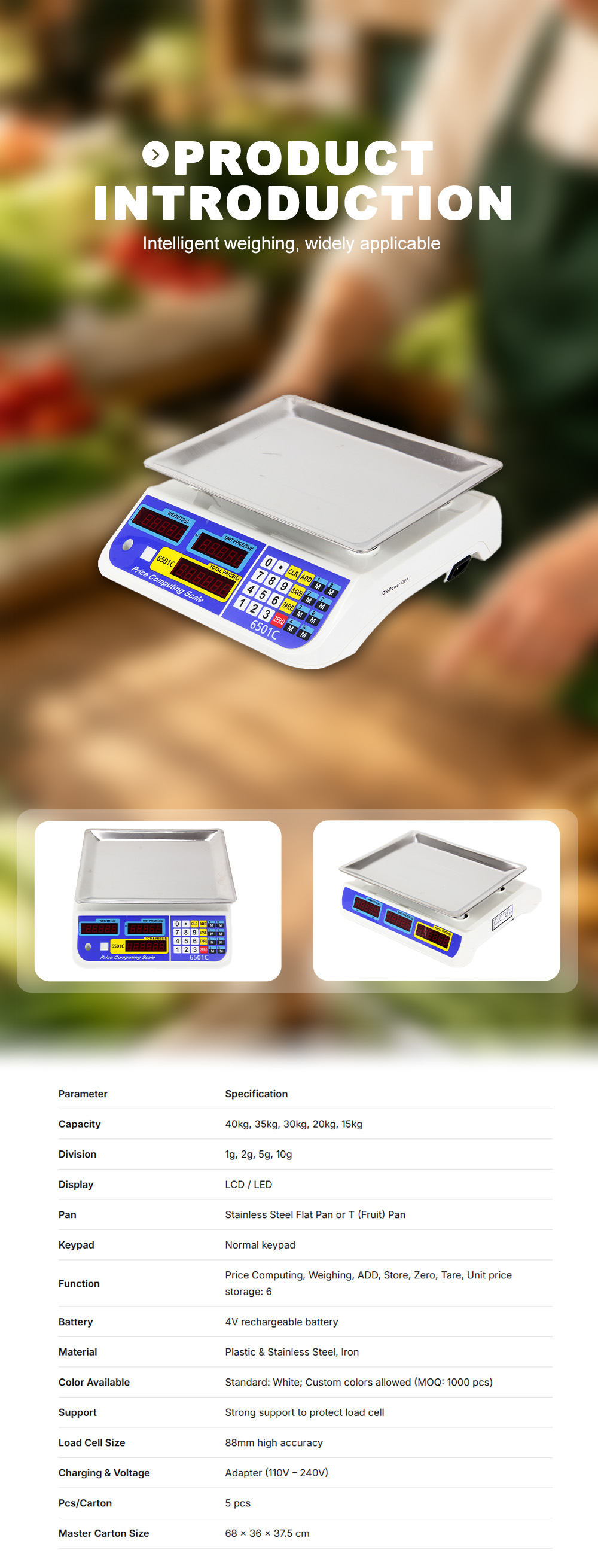 ACS‑6603 Stainless Tray Commercial Weighing Scale X