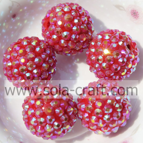 Wholesale Jewelry 18*20MM Resin Rhinestone Silver Red AB Ball Beads Ornaments