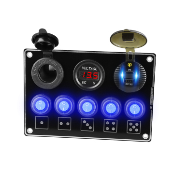 12V 24V 5 Gang Rocker Switch 2 Car Charger USB C Control Automotive Caravan Camper Marine Boat Waterproof RV Switch Panel