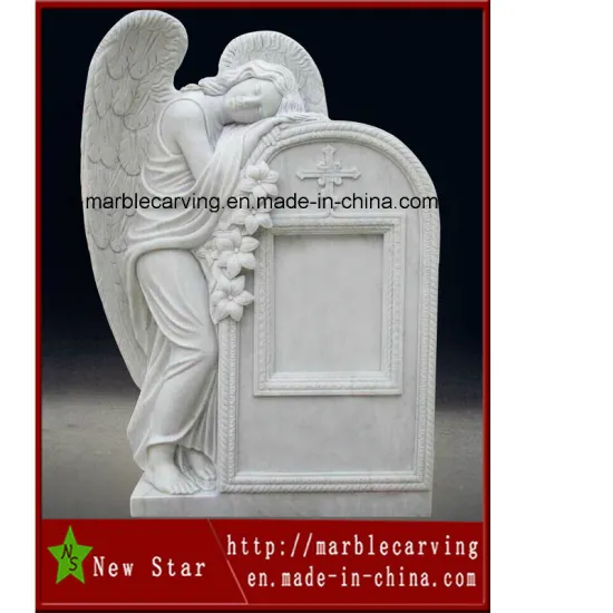 White Marblecarving Tombstone Granite Kneeling Angel Statue for Monument
