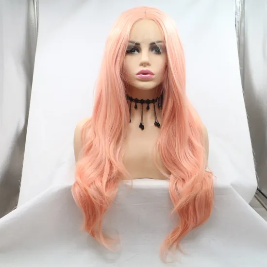 Vigorous mono long premium high quality straight wave wholesale black women synthetic hair wigs with lace front