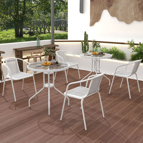 White Metal Frame Glass Folding Garden Table