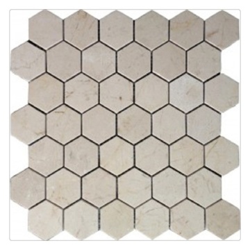 Cappuccino Beige Hexagon Marble Mosaic Tiles with Crema Marfil Chips 2x2 Inch