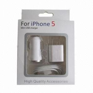 Travel Kit for iPhone 5 5c 5s, Car Charger + Wall Charger + Lightning USB Cable 3-in-1