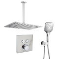 Luxury Chrome 59 Mässing Square Tak Rainfall Thermostatic Dolda duschblandare Väggmonterad knappkontroll Duschuppsättning