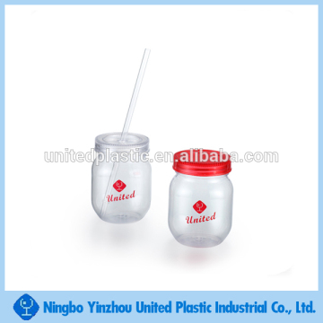 12oz plastic food container jar with straw