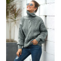 Womens Cable Knit Turtleneck Pullover