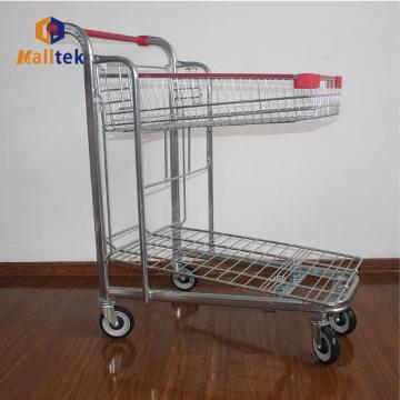 Double layer metal supermarket warehouse hand trolley