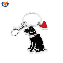 Metal dog shaped enamel keychain with charms