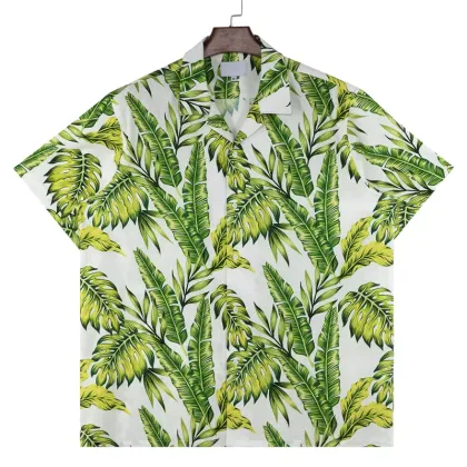 Campia Mens Vintage White Blue Floral Hawaiian Button Up