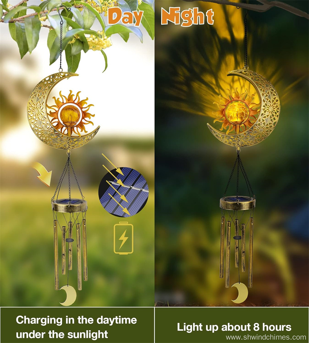 Sun Moon Solar Powered Wind Chimes - Perfect Gift for Mom