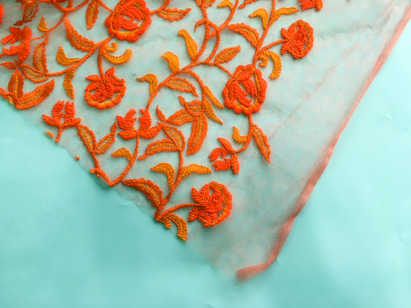  Embroidery On Nylon Mesh Fabric