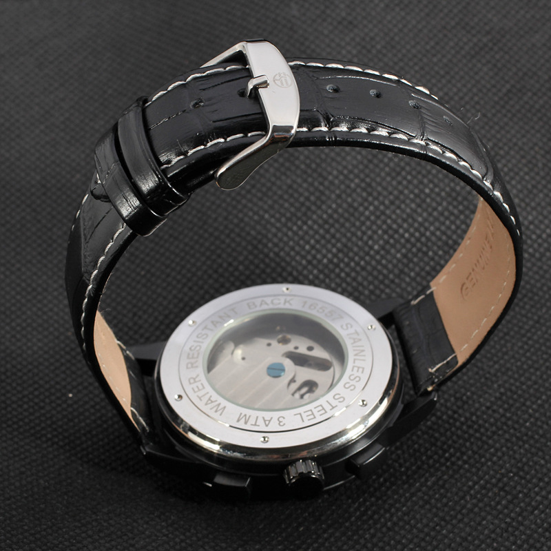 Leather band mens automatic mechanical date watch