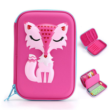 Wholesale Hot Pink Cartoon Fox Pen Case - Custom EVA Hard Pencil Case for Girls
