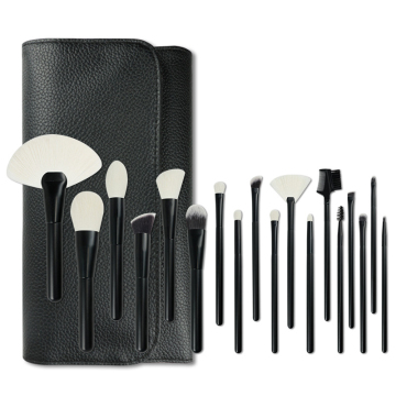 Private Label Natural Hair Makeup Brush Set with Black Wood Handles for Face and Eye