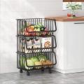 3 Tier Stackable Fruit Basket Rack With Wheels