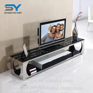 Used Luxury Black Artificial Marble TV Stand with Silver Stainless Steel Frame