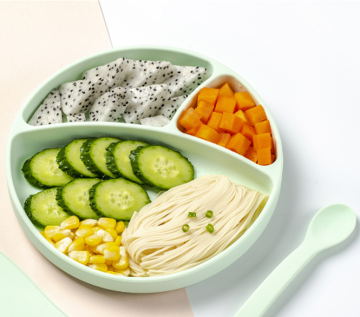 Silicone Round Children's Suction Plate for Baby Complementary Food Divided Plate