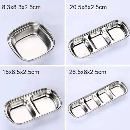 Stainless Steel Korean Multi-Grid Sauce Dish for Hot Pot and Barbecue