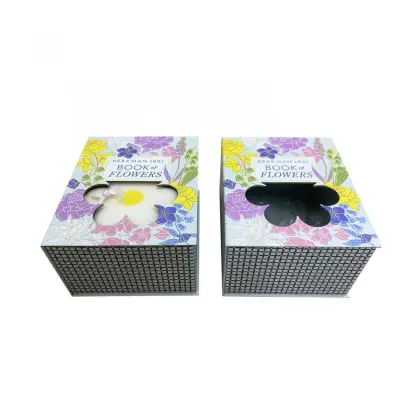 Flower magnetic closure box with window for cosmetics