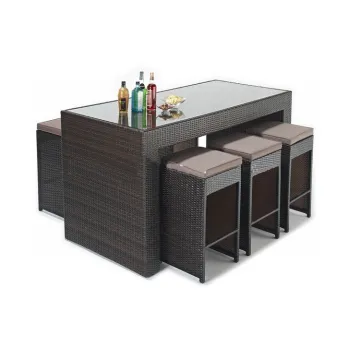 7Pcs Outdoor PE Rattan Bar Furniture Set: Table and High Stools