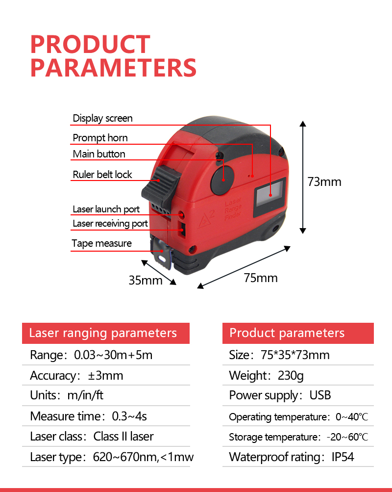 Digital Laser Measuring Tape 30m 10