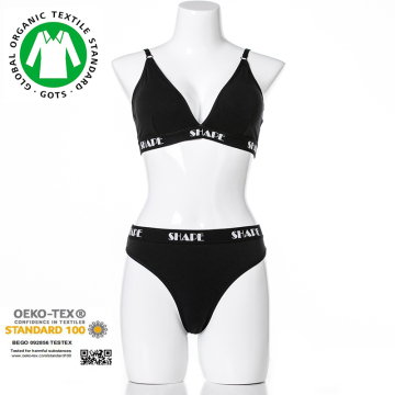 Hot sale Modal/Bamboo Cotton wire free women bralette and thong set with jacquard logo waist bands