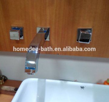 Dual handle Chrome Bathroom Sink Faucet,Wall Mounted Wash Basin Mixer Tap
