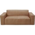 Cognac Rivet Modern Bench Seat Leather Sofa Couch