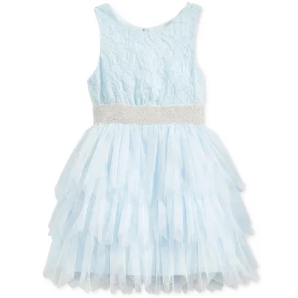 custom made light blue lace flower tiered tulle girls tutu dress