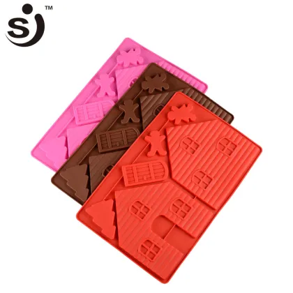 2 House Cartoon Door Design Silicone Cake Moulds