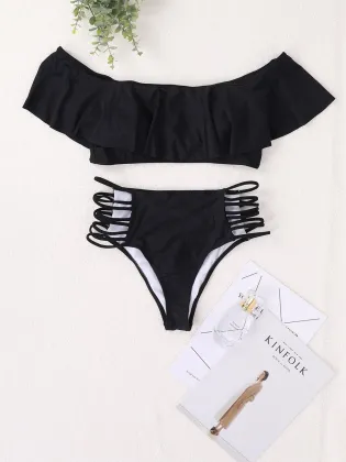 YOUME Solid Color Push-Up High Waist Bikini Set