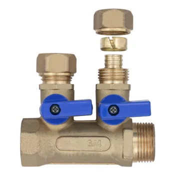 2-Way and 3-Way Brass Manifolds for Floor Heating Systems with PEX Pipe in 1/2" and 3/4" Sizes