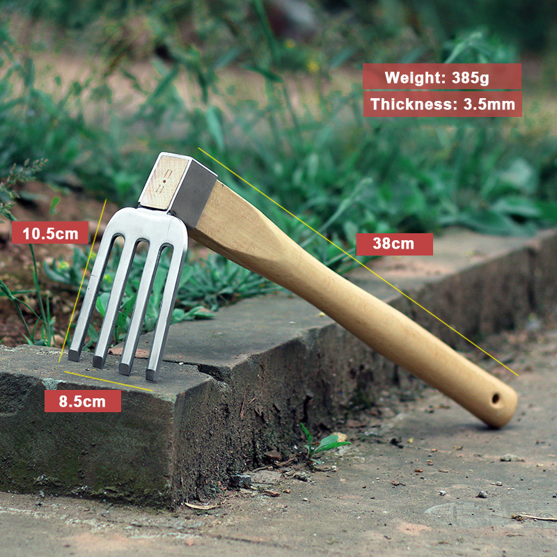 Stainless steel flower hoe small portable outdoor gardening weeding digging hoe with wooden handle