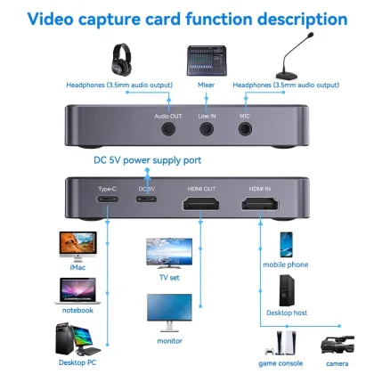 4K HDMI Video Capture Card for Live Broadcast and Game Recording