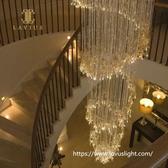 Gold high luxury hotel staircase crystal chandelier Large project custom pendant light Modern design crystal chandelier