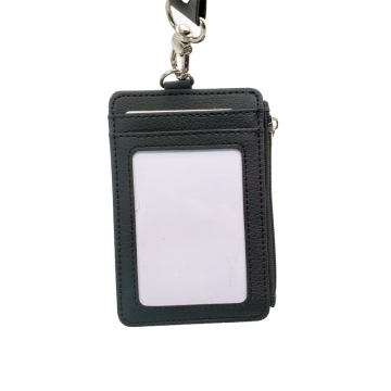 Green Brown Leather ID Card Holder with Zipper Pocket